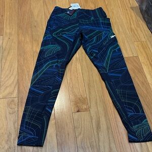 Reebok speed wick lux performance Women's Leggings with Blue and Green Pattern